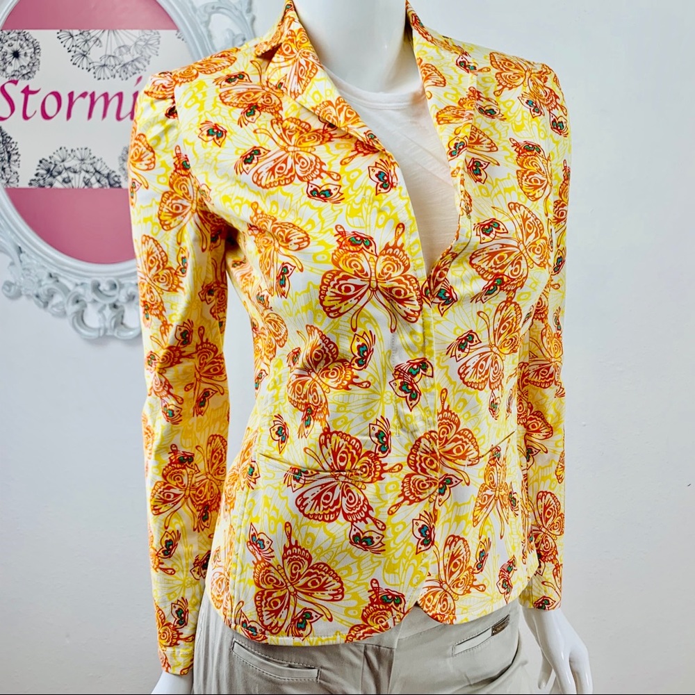 Studio M / White Blazer Yellow Orange Butterflies